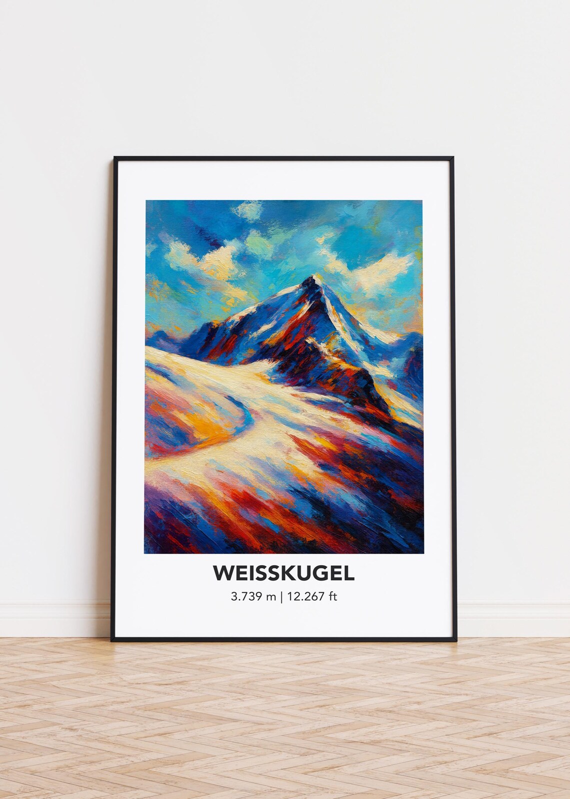 Weisskugel Mountain Poster Snowy Alpine Peak Colorful Oil Painting
