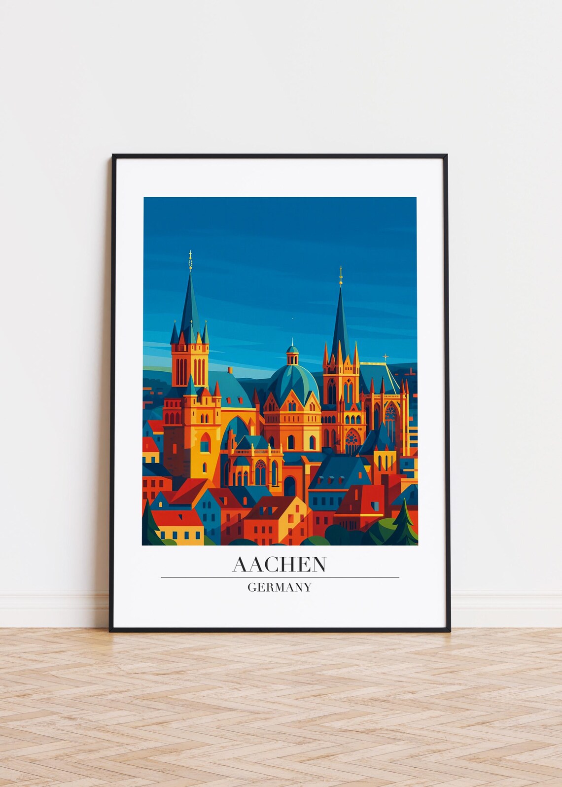 Aachen Germany Aachen Cathedral Colorful Old Town Illustration Poster