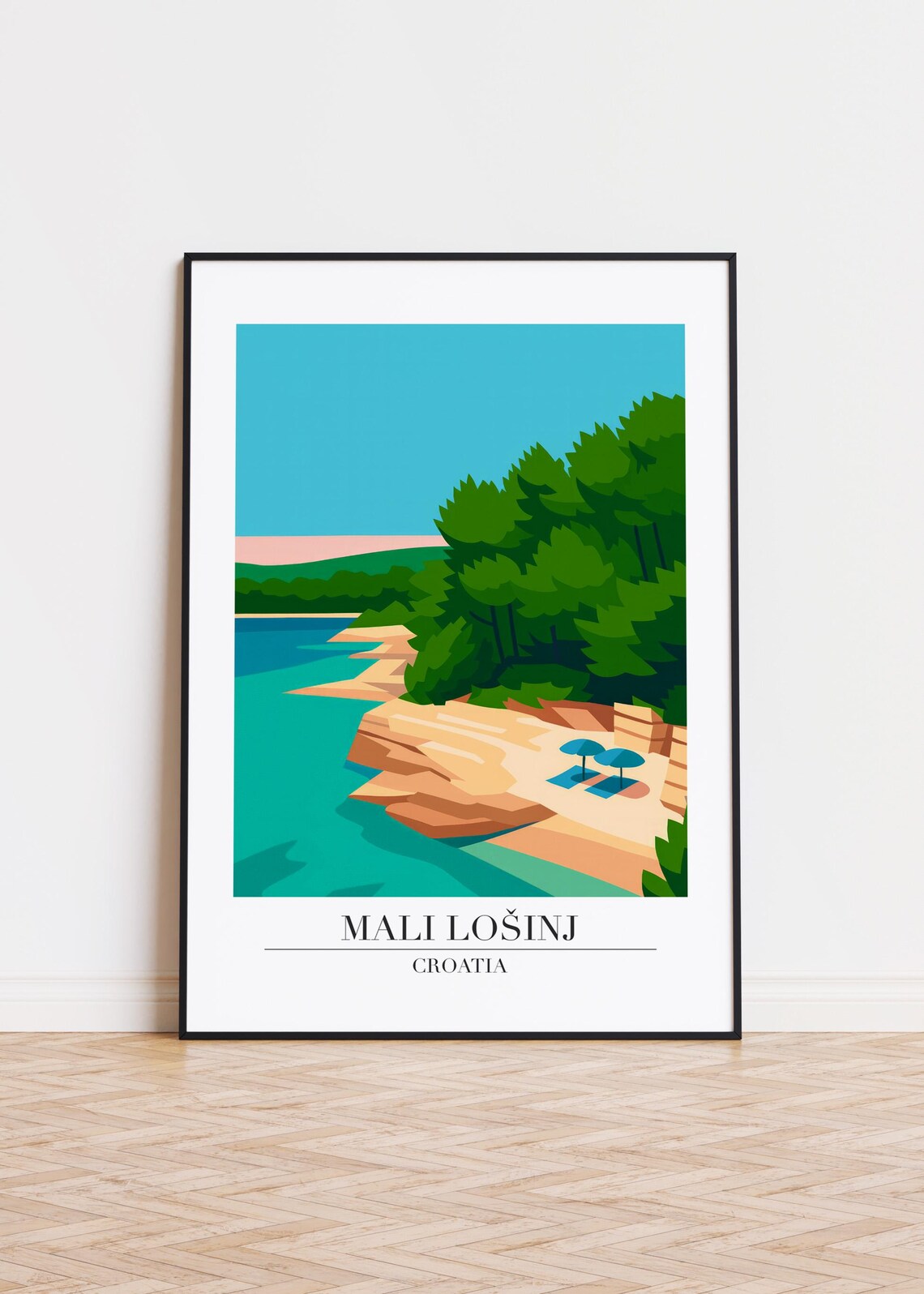 Mali Losinj Croatia Rocky Cove Pine Forest Turquoise Bay Travel Poster