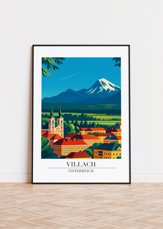 Villach Austria Snowy Mountain Backdrop Town Scenic Art Poster