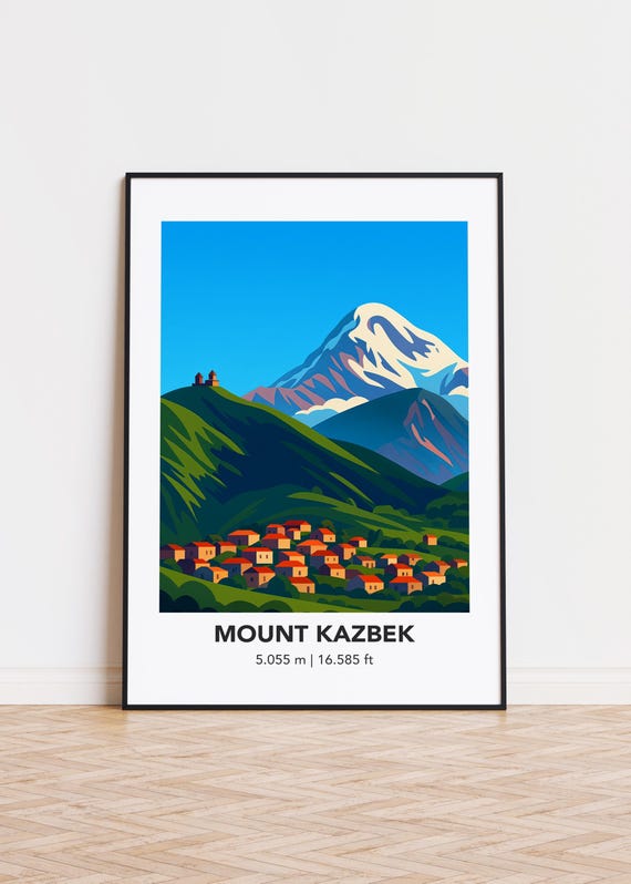 Mount Kazbek Poster Semigloss Mountain Illustration Art