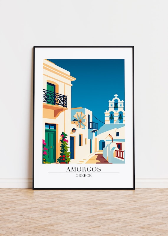 Amorgos Greece Poster Modern Travel Illustration Art