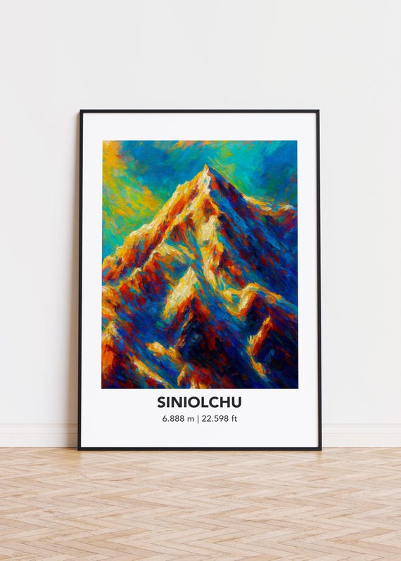 Siniolchu Poster Mountain Print Modern Oil Painting Style Art