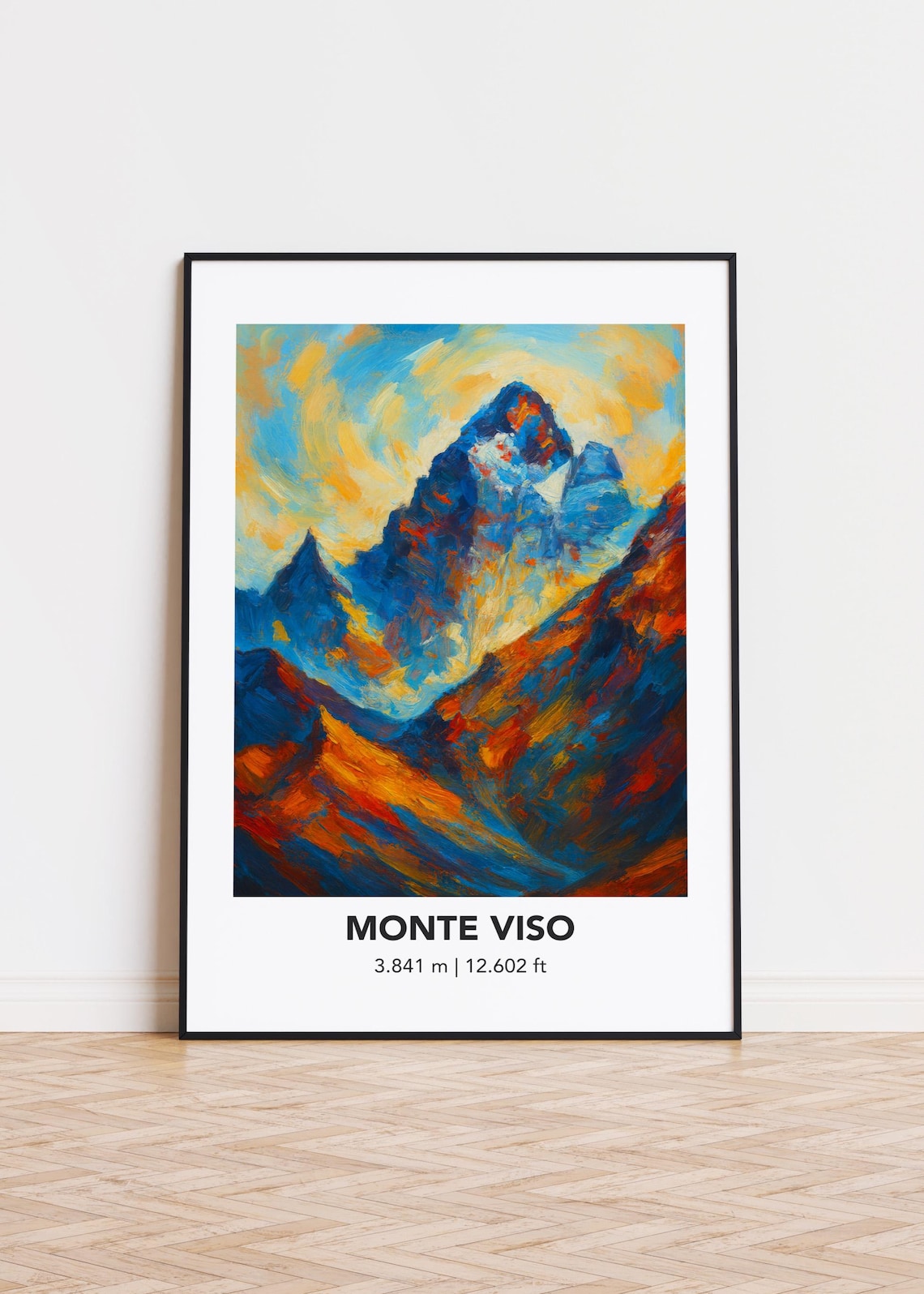Monte Viso Italian Alps Oil Painting Peak Landscape Travel Poster