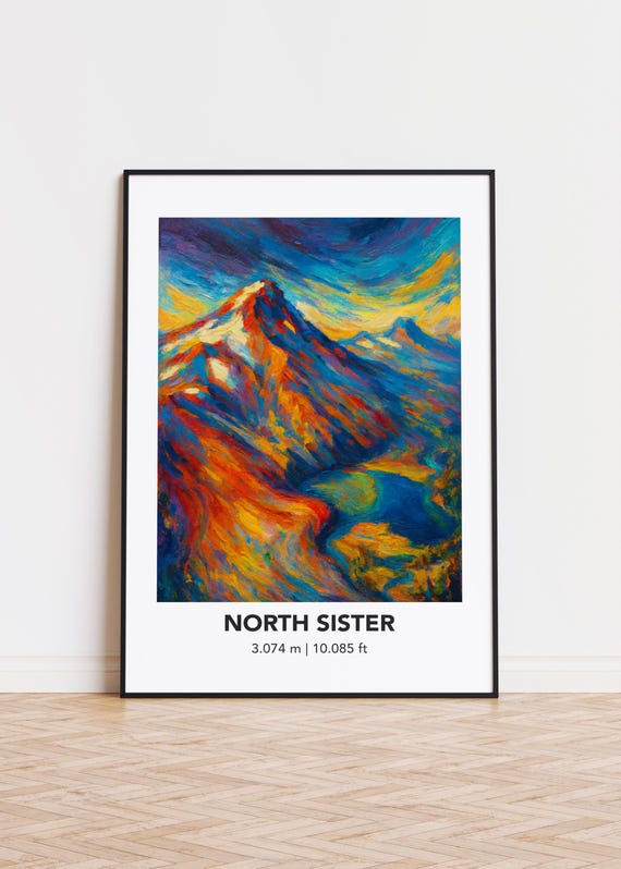 North Sister Mountain Print Modern Oil Painting Style Poster