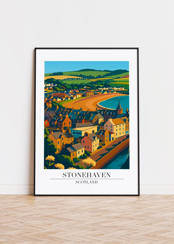 Stonehaven Scotland Hillside Town Beach Bay Coastal Travel Poster