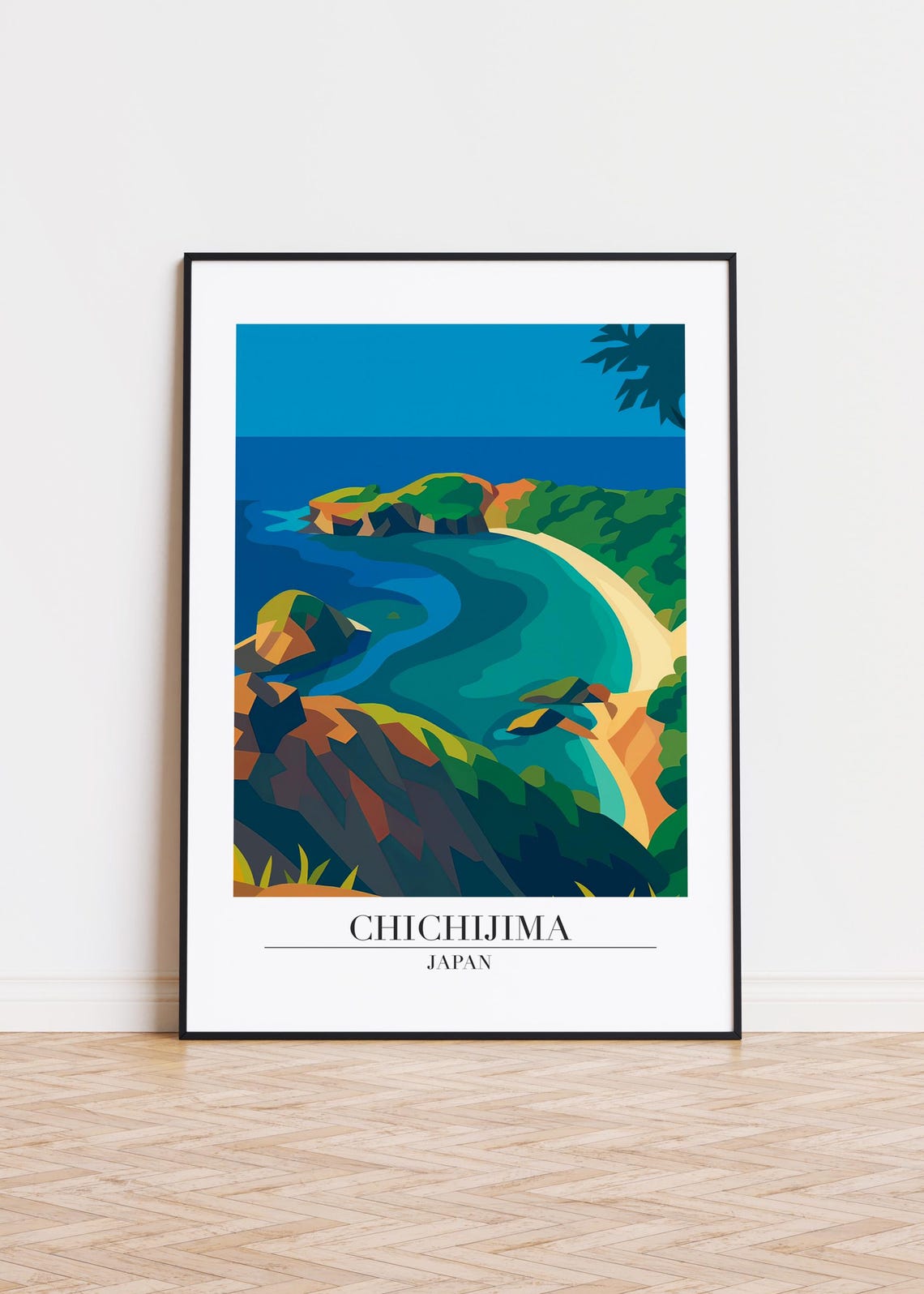Chichijima Japan Turquoise Cove Cliffs Modern Travel Art Poster
