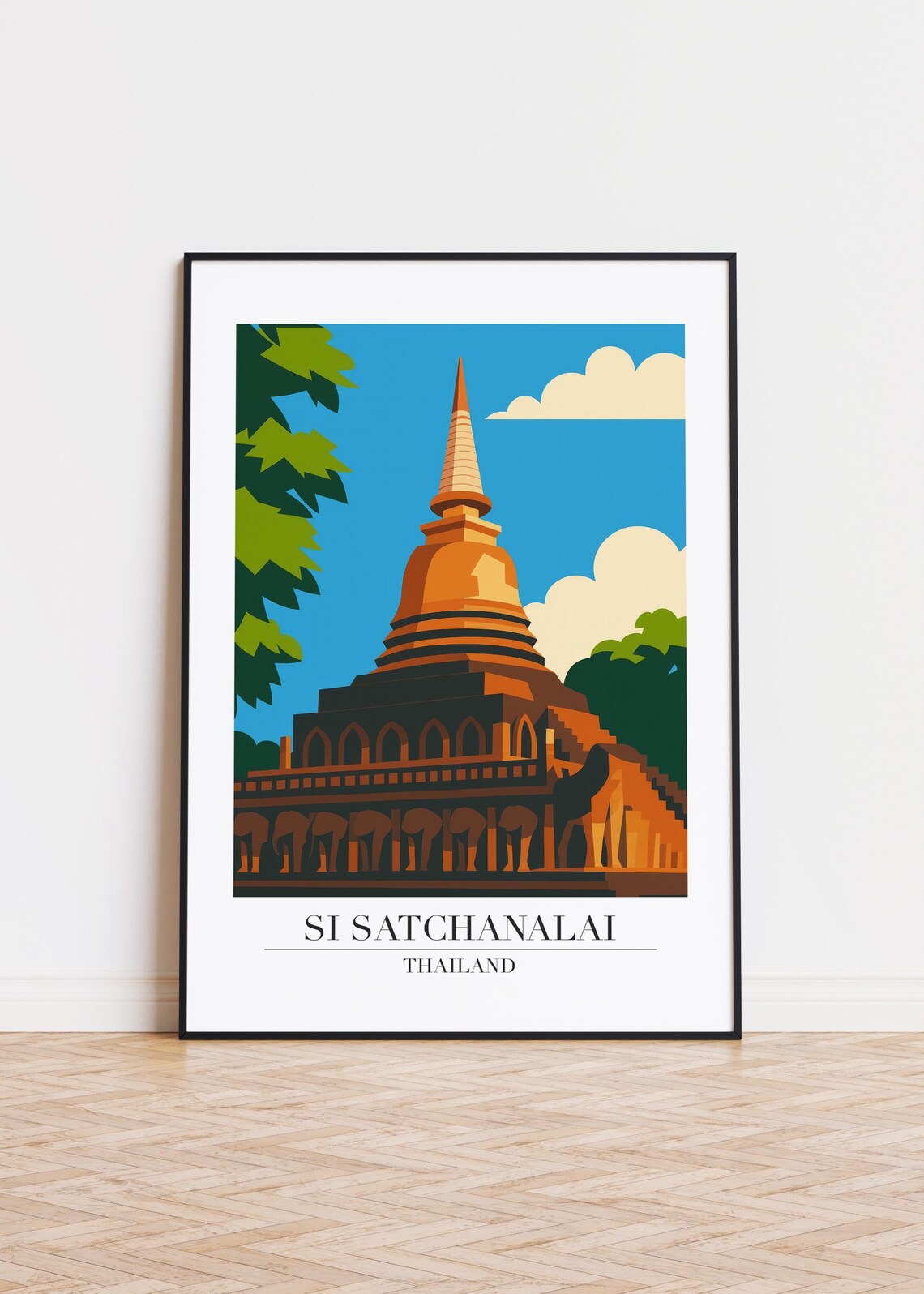 Si Satchanalai Thailand Golden Temple Stupa Illustration Poster