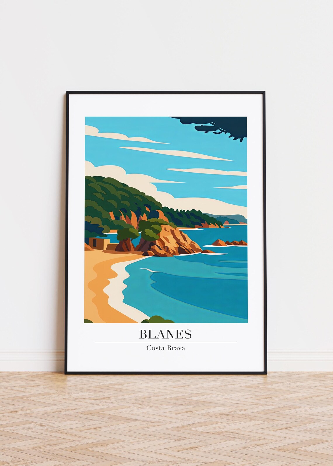 Blanes Costa Brava Rocky Cove Beach Pine Trees Spain Travel Poster