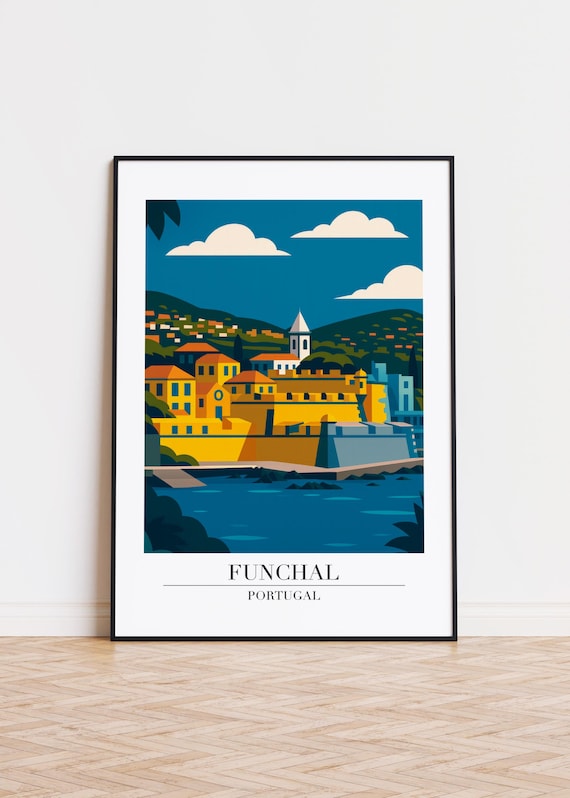 Funchal Portugal Poster, Modern City Illustration