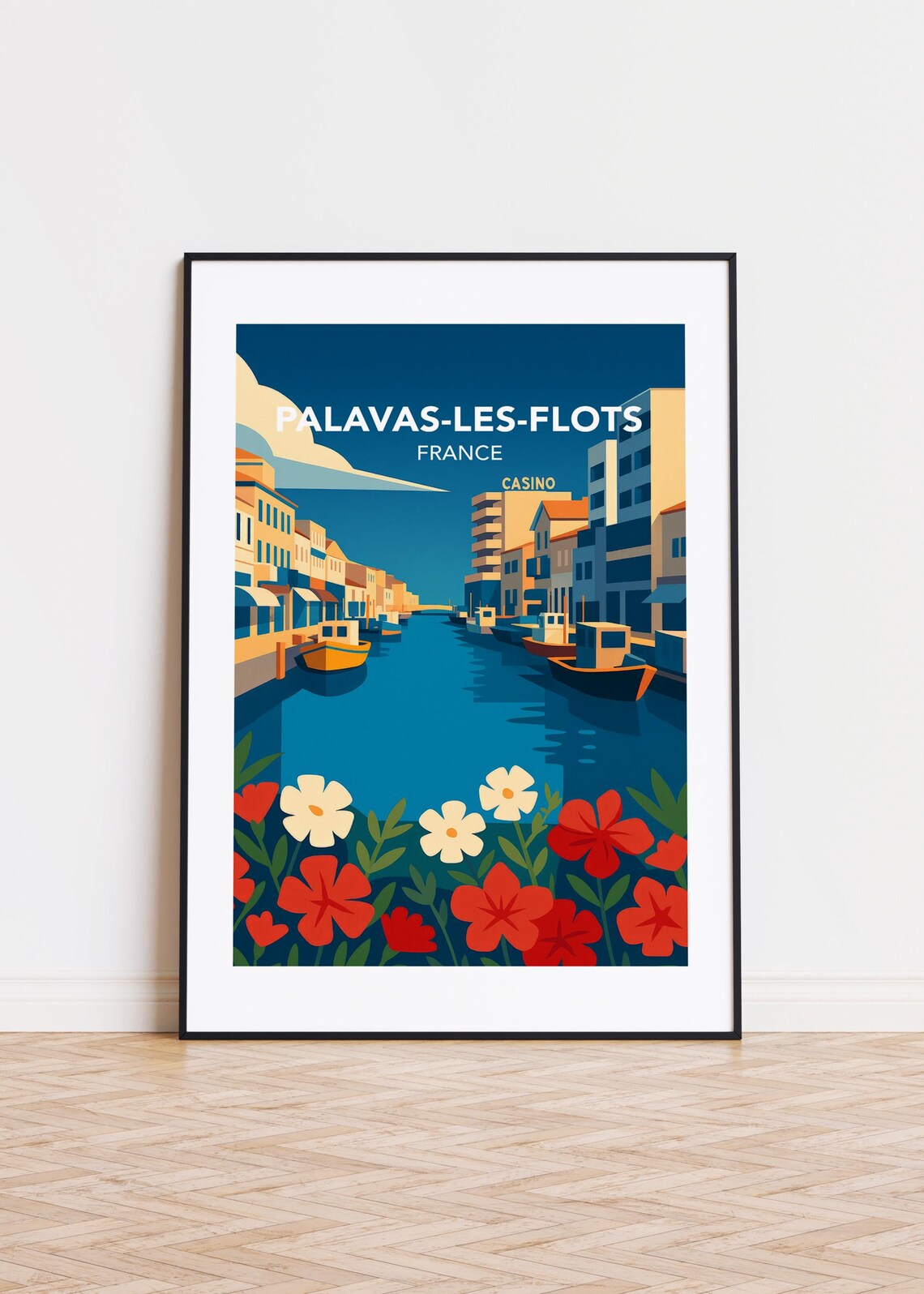 Palavas Les Flots France Canal Boats Floral Vintage Travel Poster