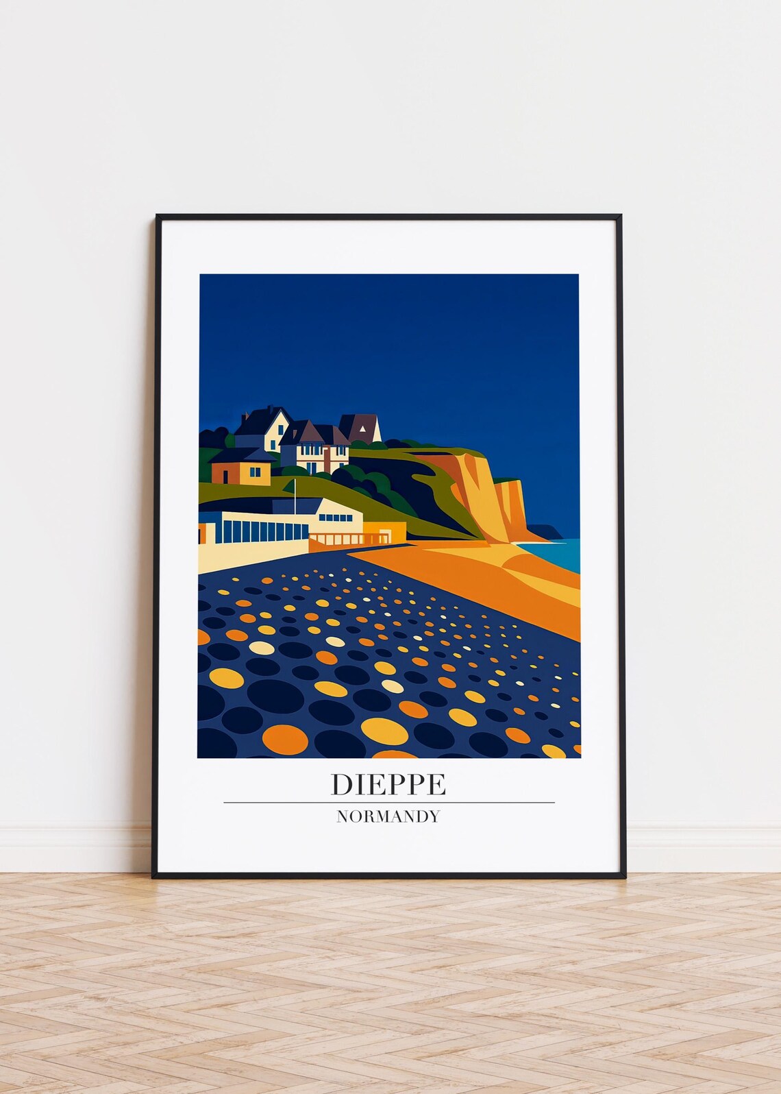 Dieppe Normandy Cliff Top Houses Retro Travel Illustration Poster