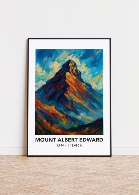 Mount Albert Edward Poster Mountain Print Modern Oil Painting Style Art