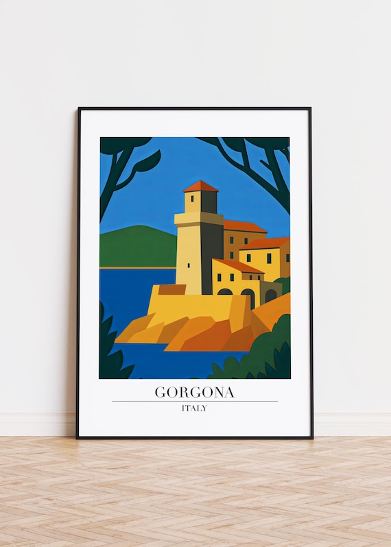 Gorgona Italy Poster Modern Travel Illustration Art