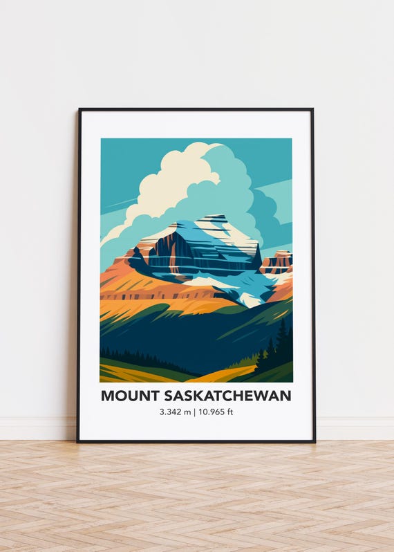 Mount Saskatchewan Poster Print Illustration Art Mountain