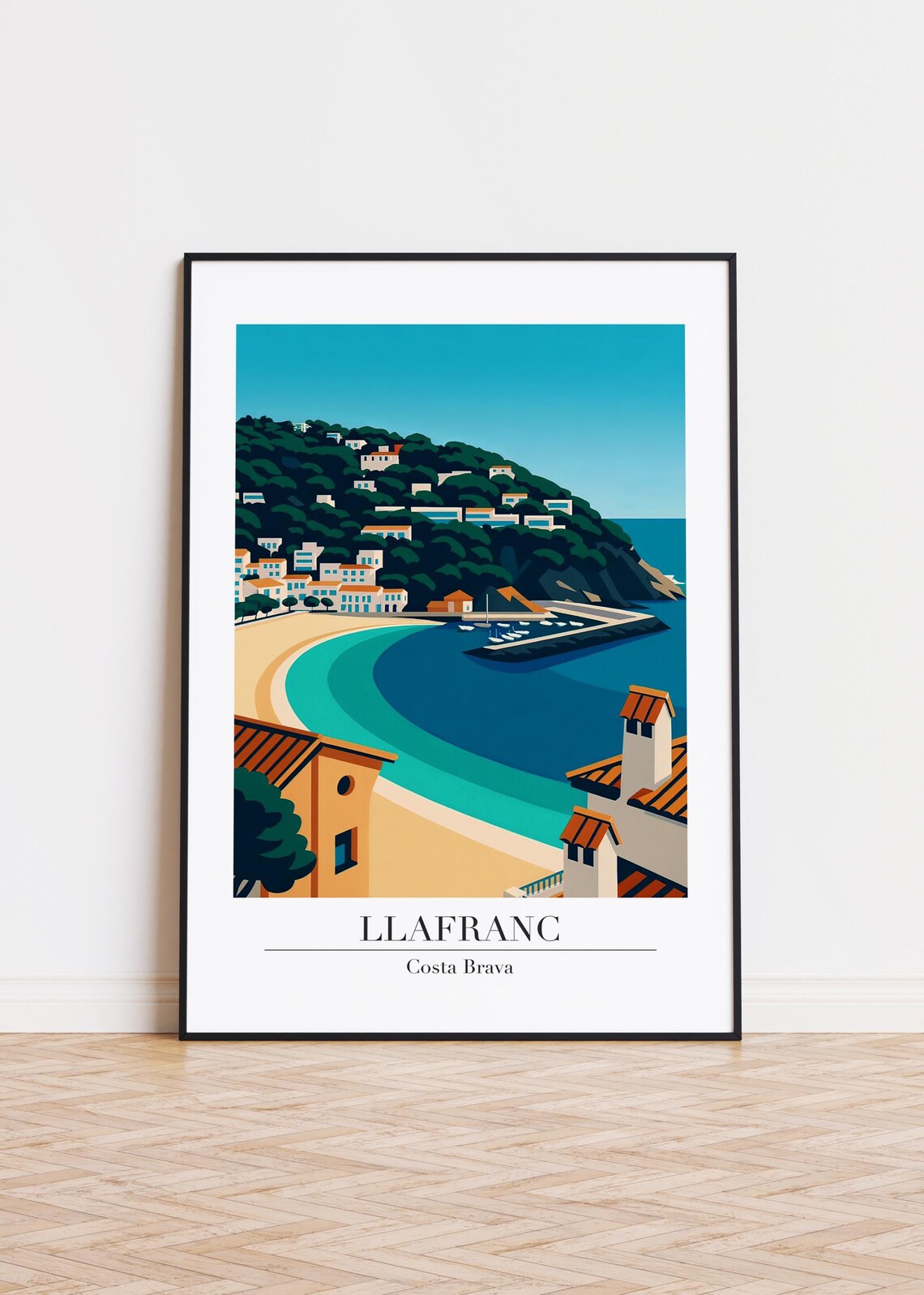 Llafranc Costa Brava Beach Coastal Travel Illustration Poster