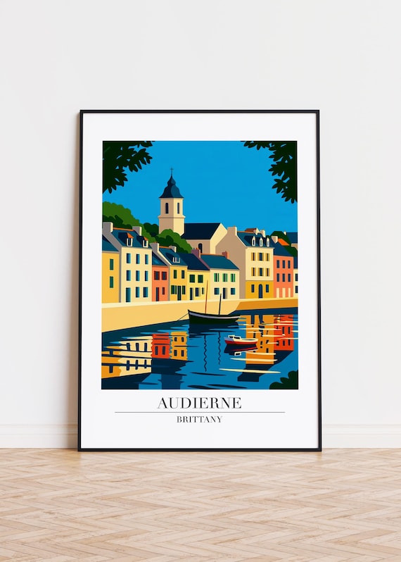 Audierne Brittany France Colorful Harbor Waterfront Travel Poster