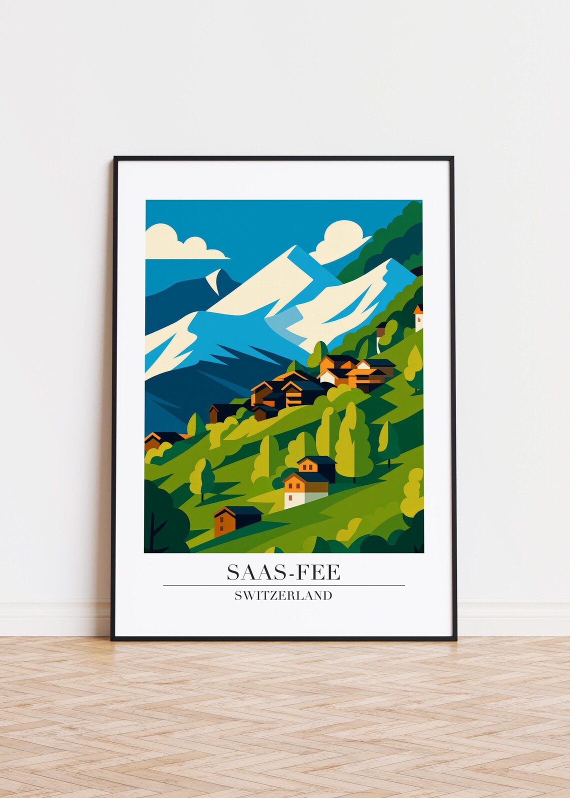 Saas Fee Switzerland Travel Scene Alpine Mountain Village Art Print