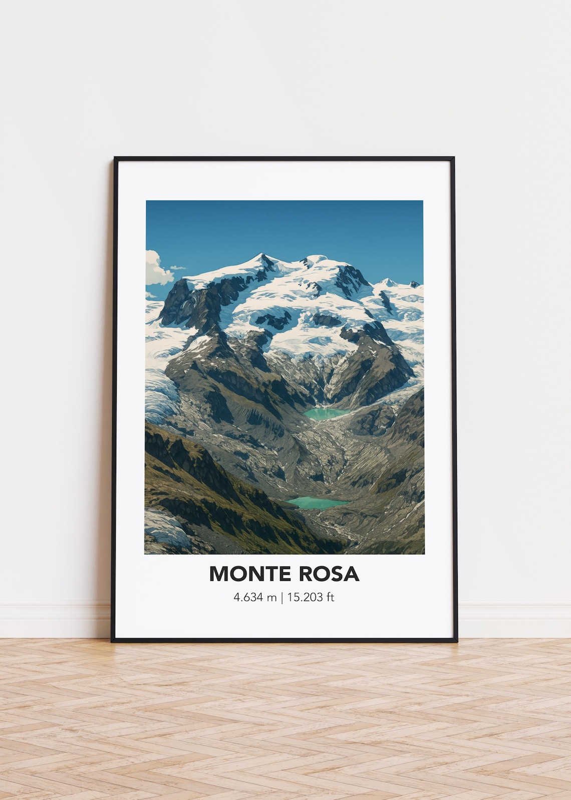 Monte Rosa 4634m Glacier Massif Turquoise Lakes Alpine Photo Style Poster
