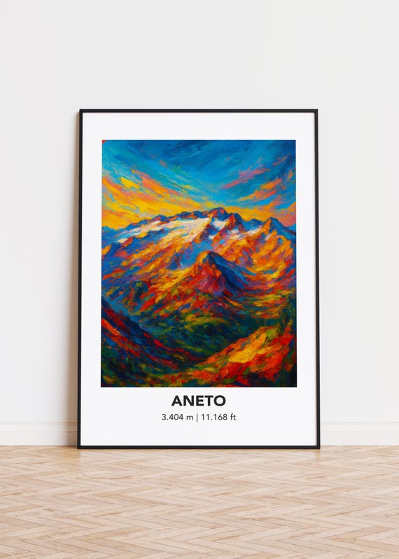 Aneto Mountain Print Modern Oil Painting Style Poster
