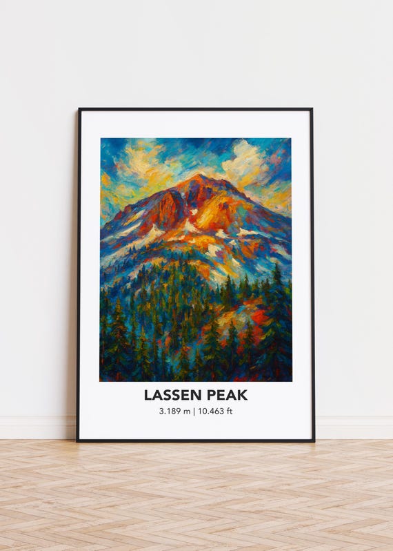 Lassen Peak Mountain Poster Modern Oil Painting Style Art Print