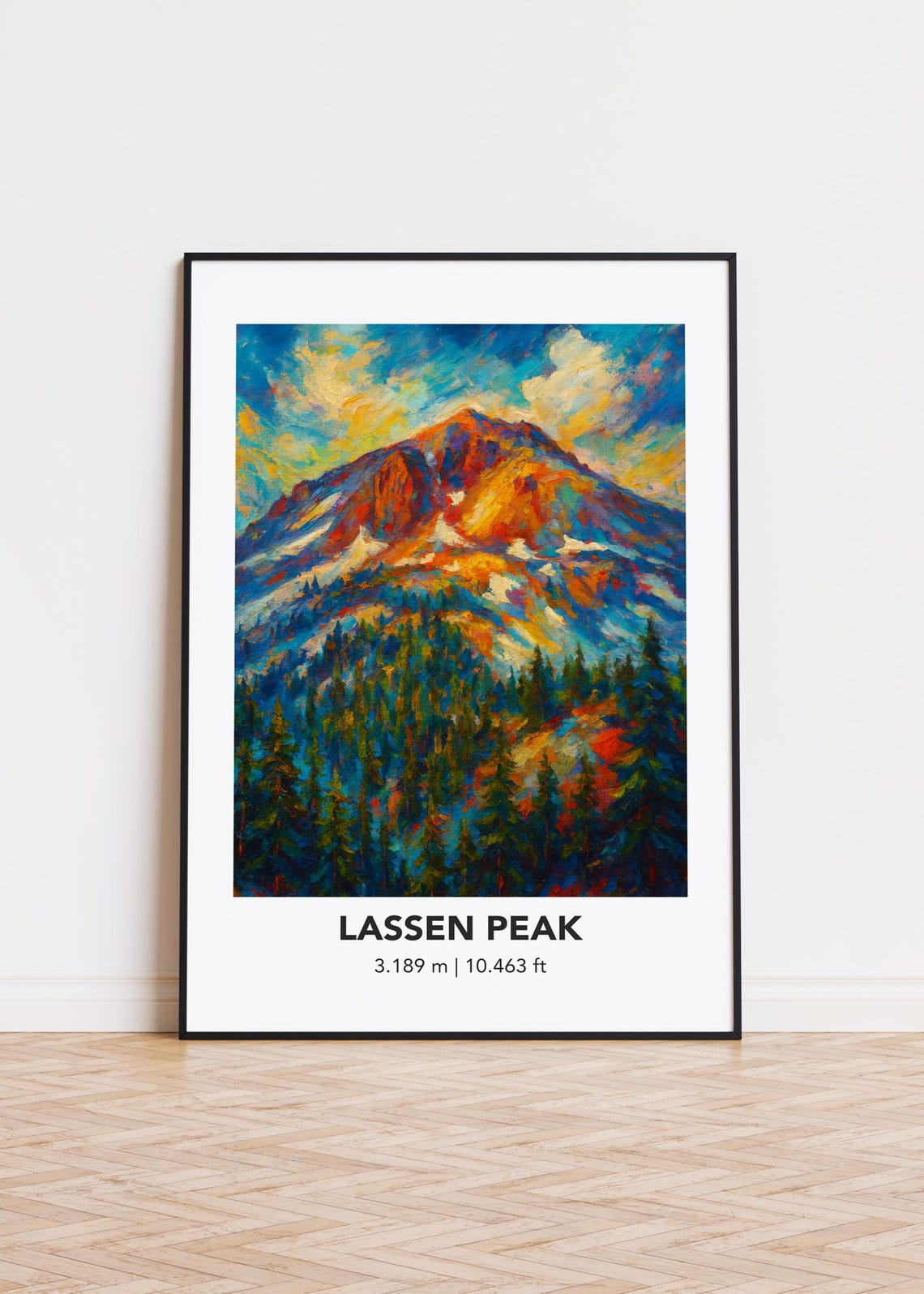 Lassen Peak 3.189 m Pine Forest Sunset Oil Painting Mountain Poster
