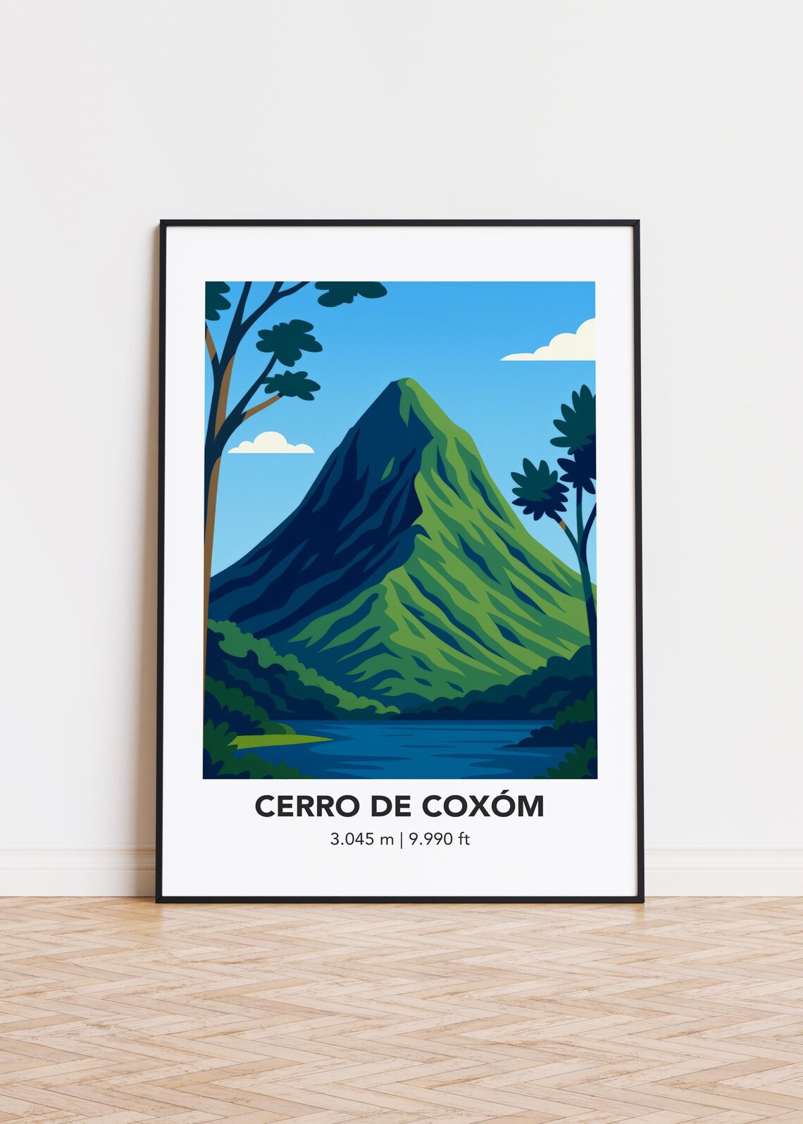 Cerro de Coxóm 3.045 m Green Volcano Lake Vintage Travel Art Poster