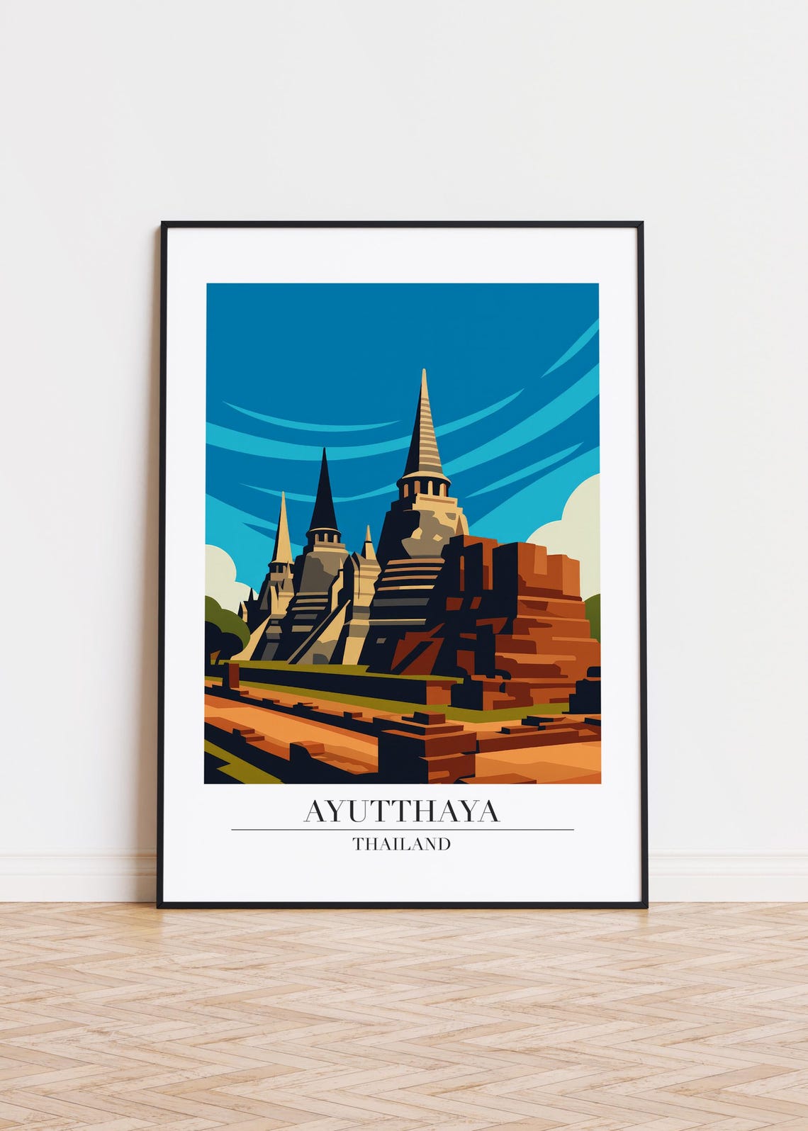 Ayutthaya Cityscape Poster Modern Travel Art Print