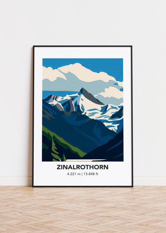Zinalrothorn Mountain Art Print Modern Swiss Peak Illustration