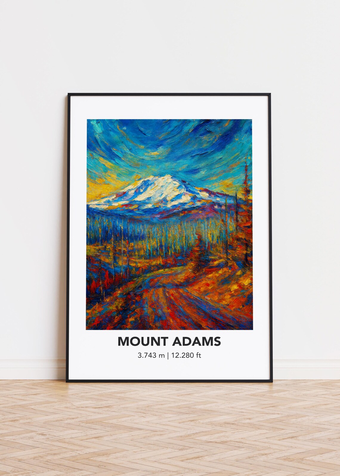 Mount Adams 3.743 m Snow Capped Peak Impasto Oil Painting Poster