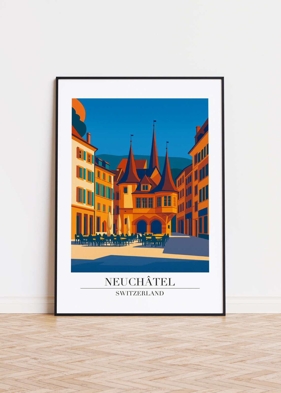 Neuchâtel Switzerland City Skyline Poster Print