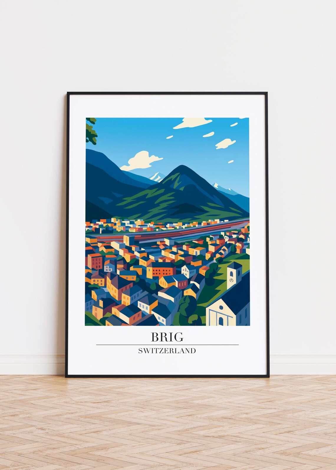 Brig Switzerland Old Town Beneath the Alps Vintage Travel Poster