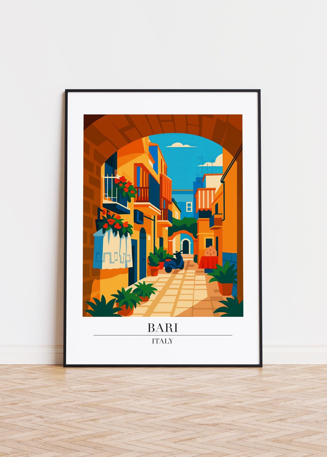 Bari Italy Old Town Archway Street Travel Illustration Poster