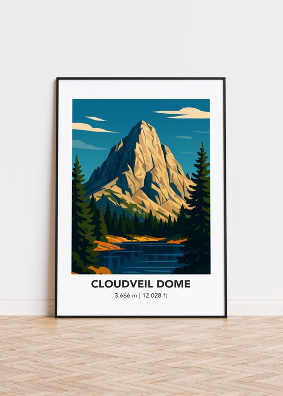 Cloudveil Dome Poster Mountain Illustration Art Print