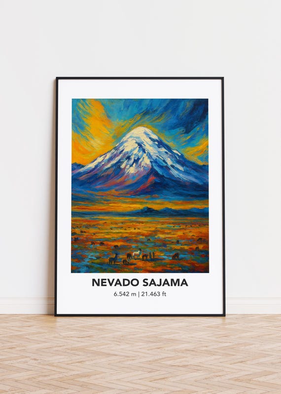 Nevado Sajama Poster Mountain Print Modern Oil Painting Style Art