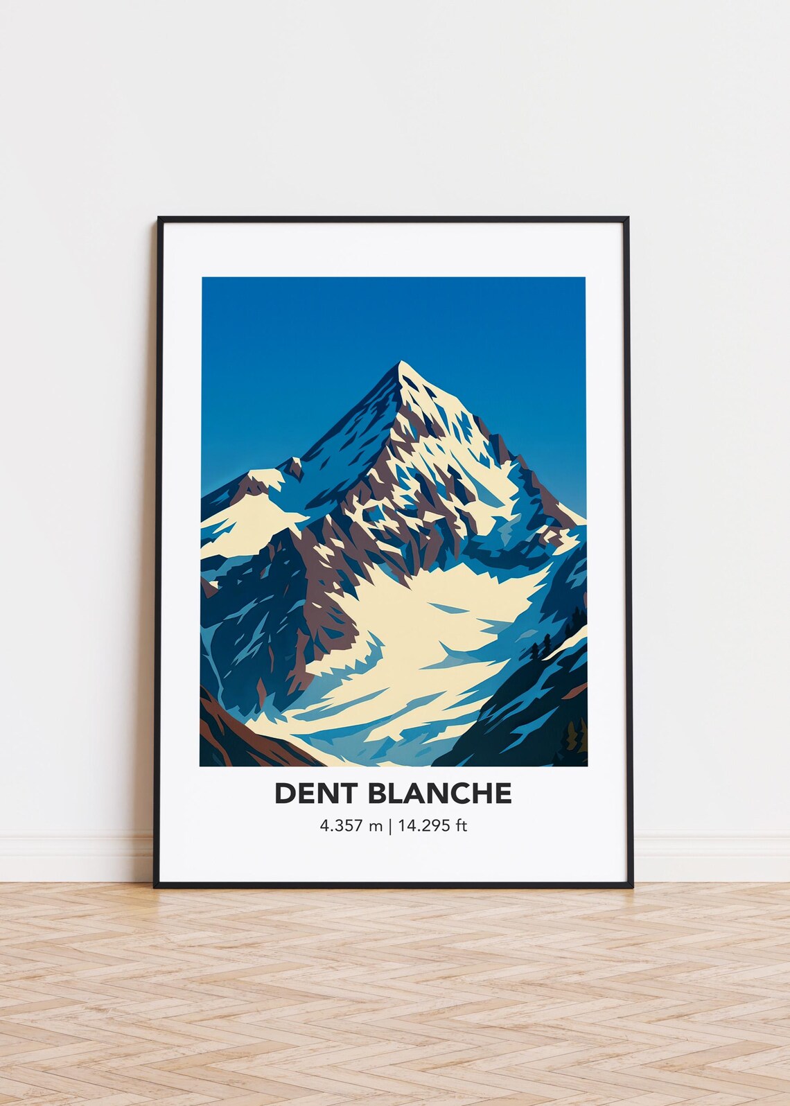 Dent Blanche Swiss Alps Snowy Pyramid Mountain Illustration Poster
