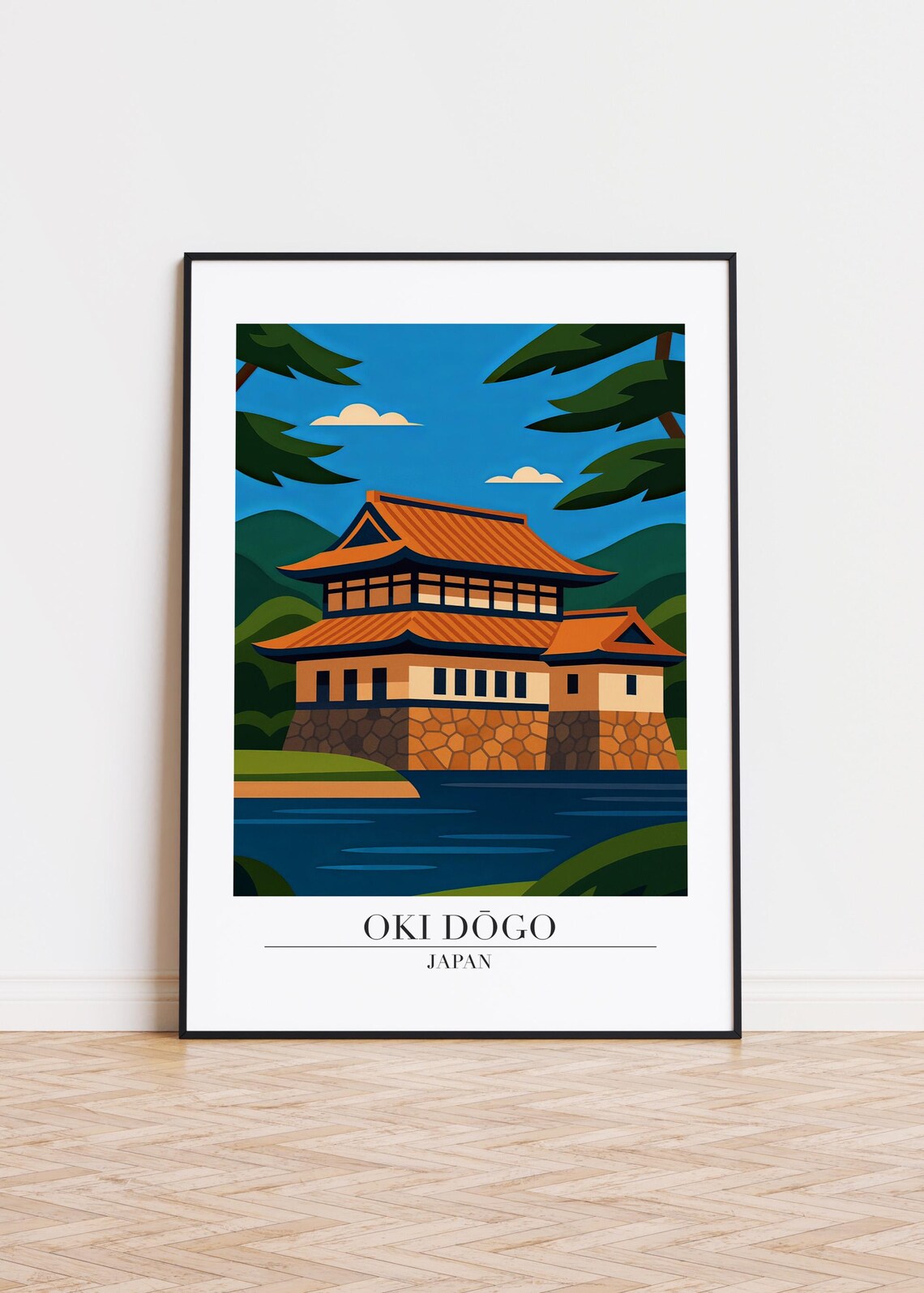Oki Dōgo Japan Castle Tower By The Lake Modern Travel Poster