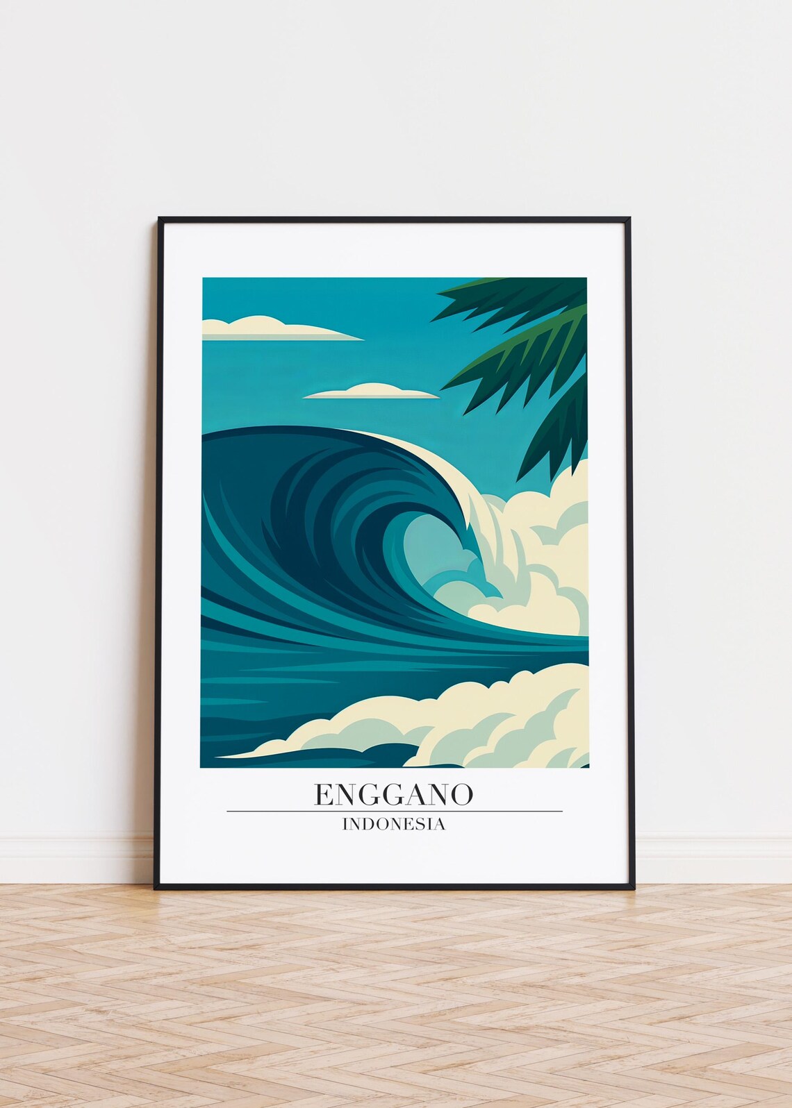 Enggano Indonesia Curling Surf Wave Palm Tropical Beach Art Poster