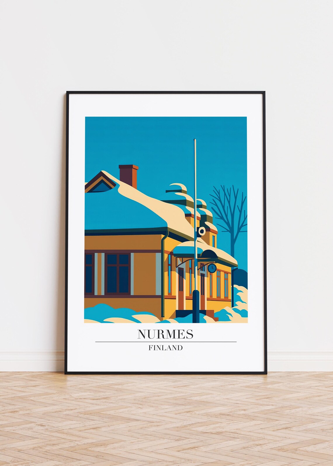 Nurmes Finland Winter Snowfall Station Nordic Vintage Travel Poster