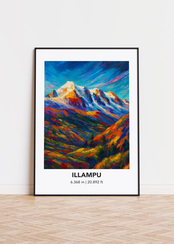 Illampu Poster Mountain Print Modern Oil Painting Style Art