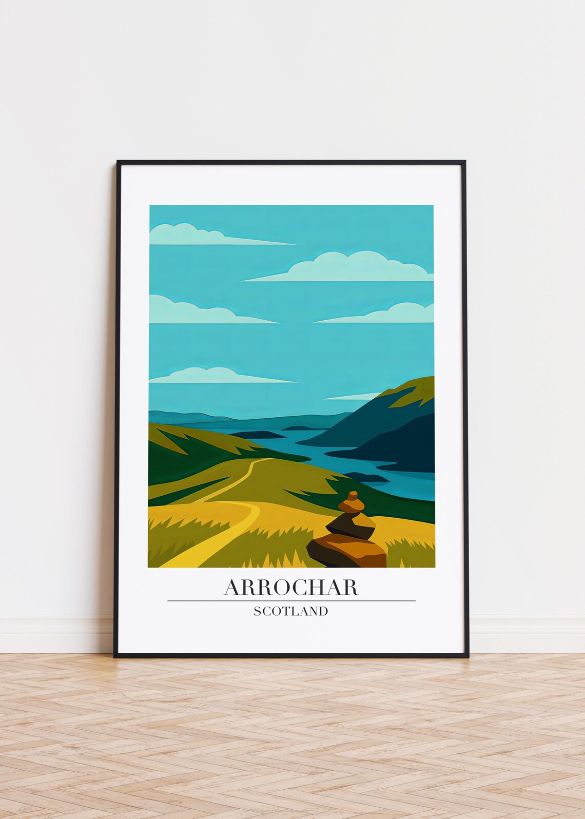 Arrochar Scotland Golden Loch Valley Cairn Hiking Trail Art Poster