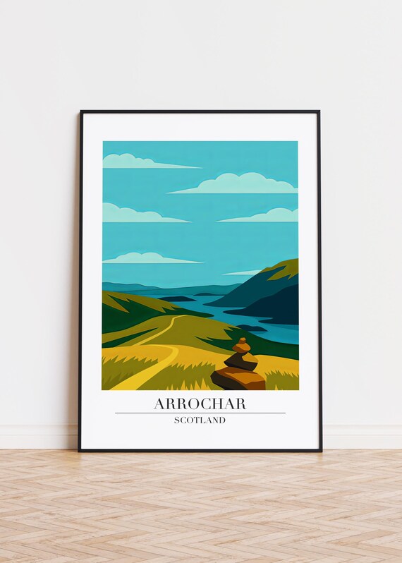 Arrochar Scotland Golden Loch Valley Cairn Hiking Trail Art Poster