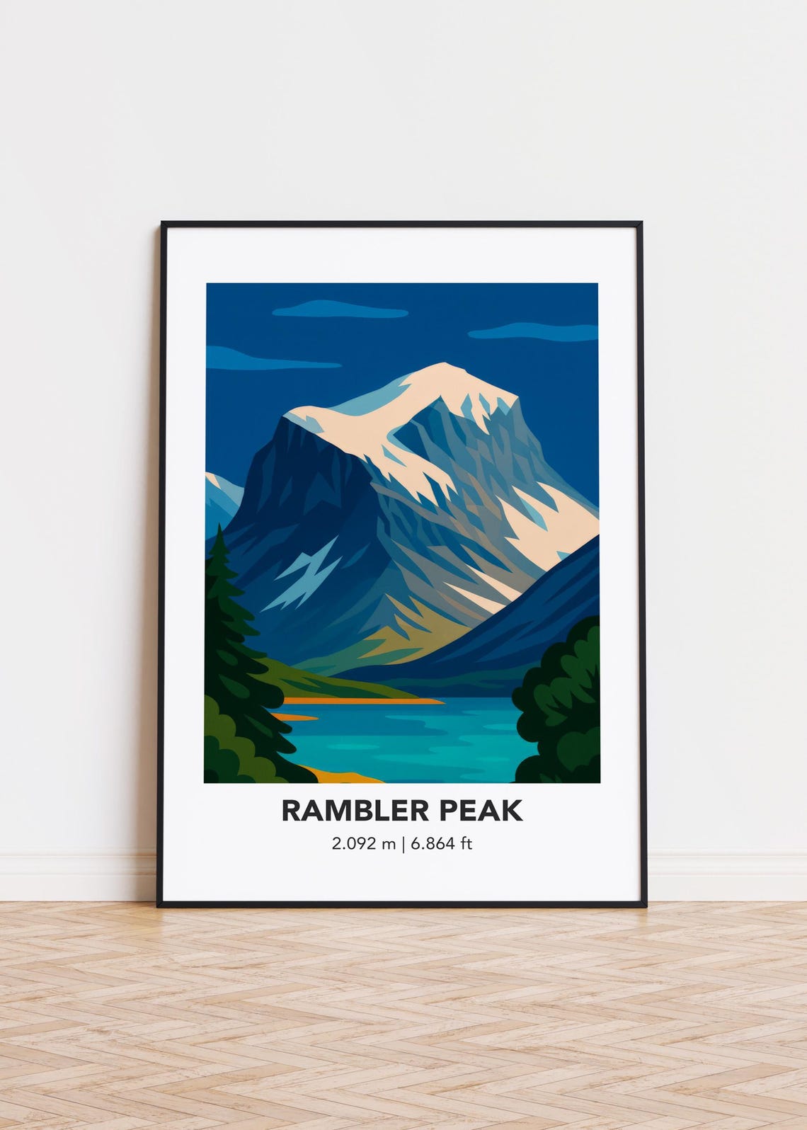 Rambler Peak Night Blue Mountain Minimalist Travel Art Print