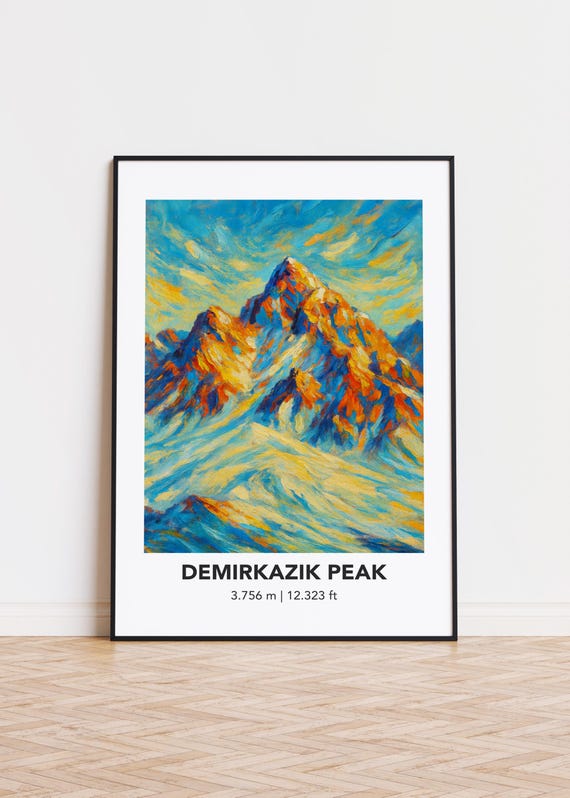 Demirkazk Peak Poster Mountain Print Modern Oil Painting Style Art