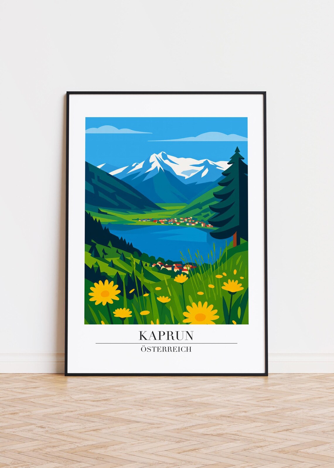 Kaprun Austria Alpine Lake Travel Poster Colorful Mountain Landscape Art