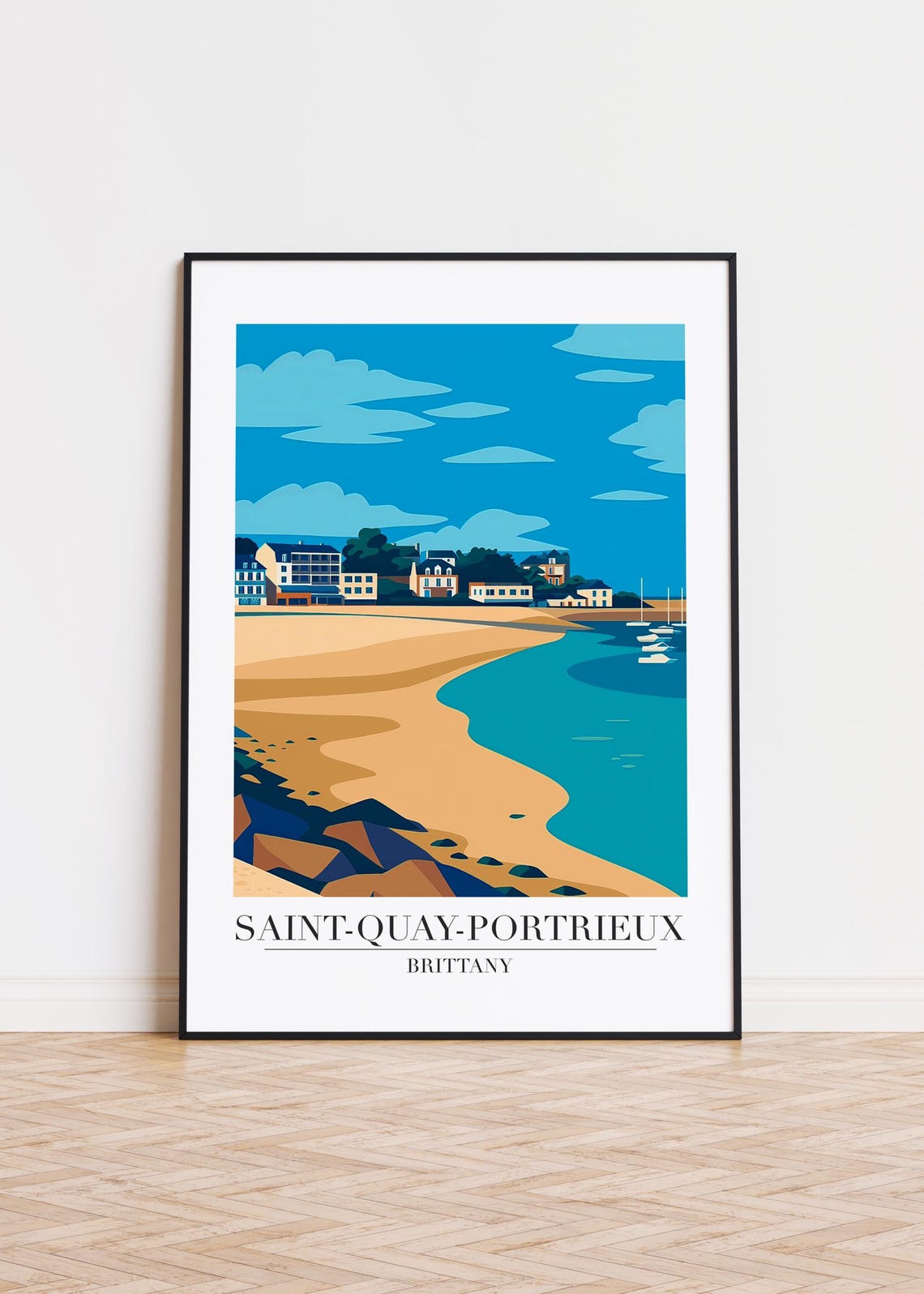 Saint-Quay-Portrieux Brittany Curved Beach Retro Travel Poster