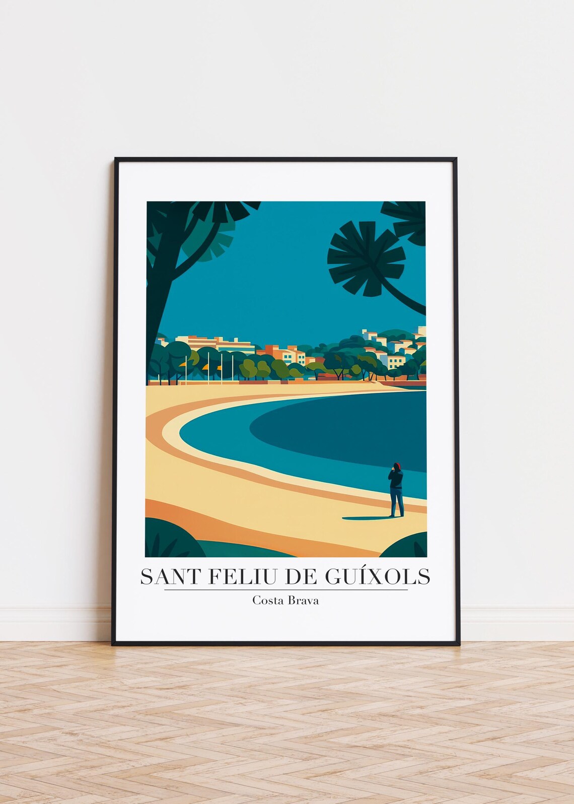 Sant Feliu de Guixols Costa Brava Crescent Bay Beach Travel Poster