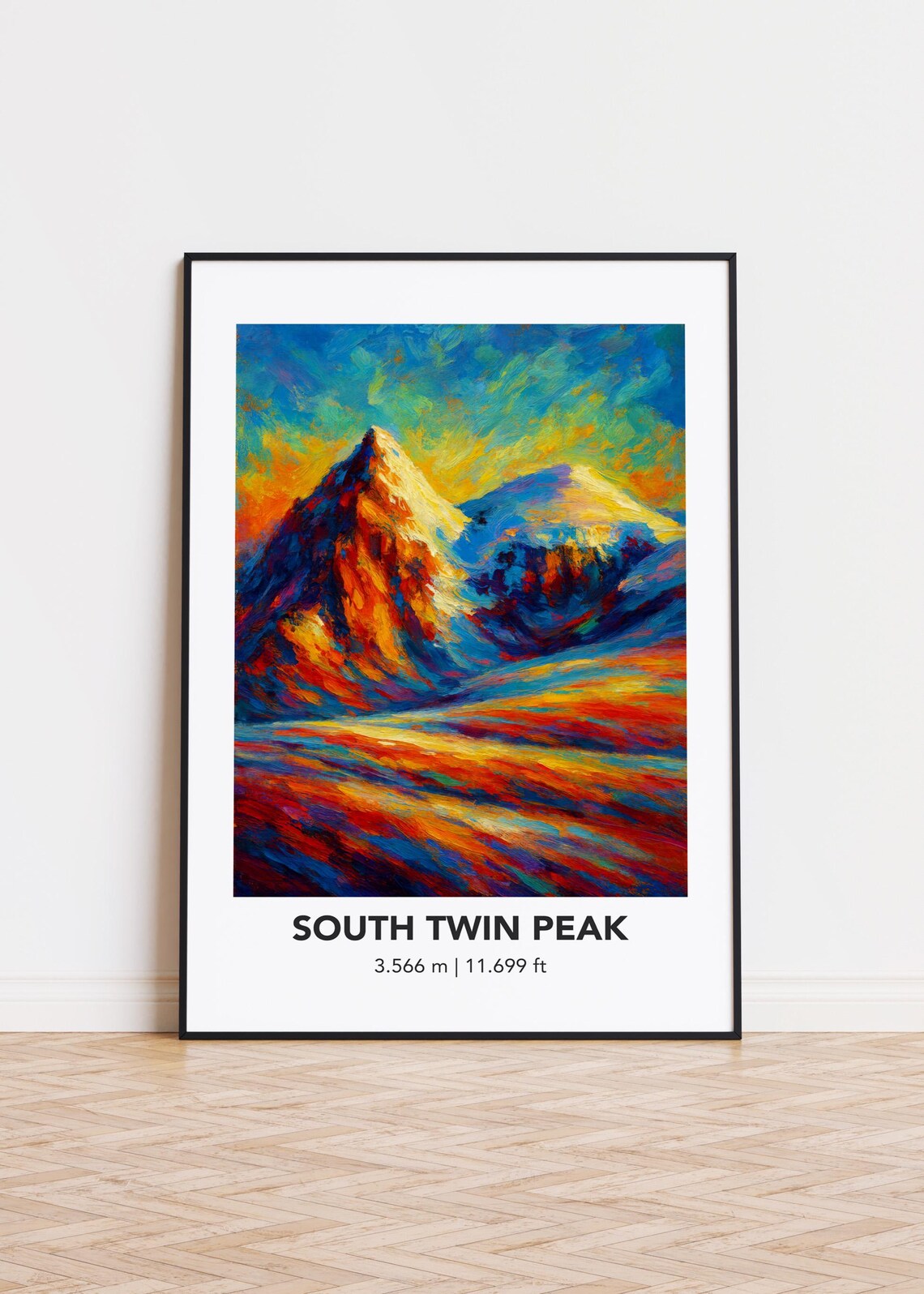 South Twin Peak 3566 M Fiery Sunset Oil Painting Mountain Poster