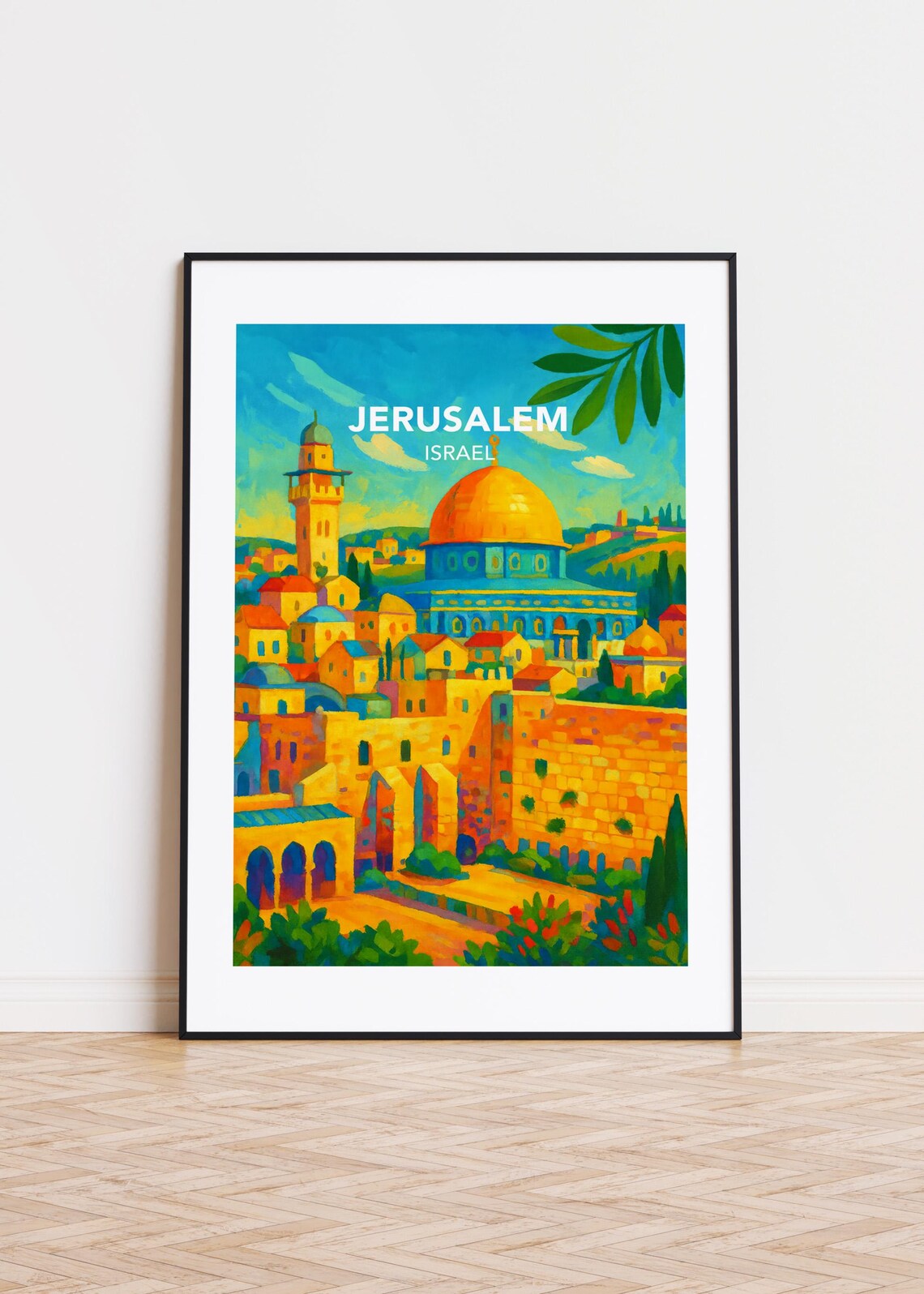 Jerusalem Israel Dome of the Rock Old City Colorful Travel Poster