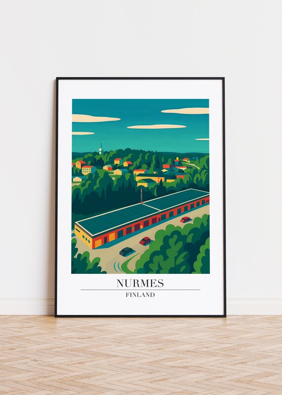 Nurmes Finland Hillside Town View Summer Vintage Travel Poster